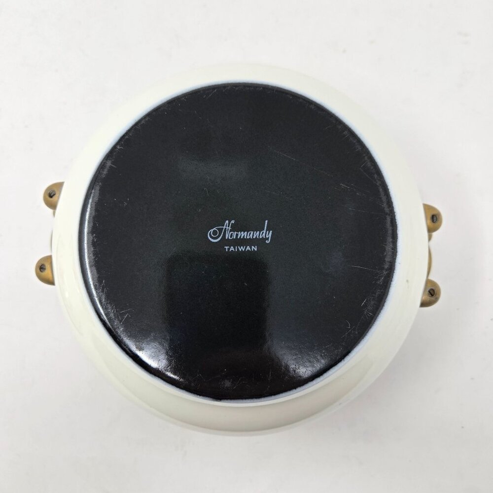 Normandy‎ Taiwan Vintage Lily Floral Enamelware Soup Tureen Pot With Lid & Brass - Picture 9 of 10